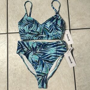 NWT Hurley Blue Tropical‎ Leaf Bikini Set
